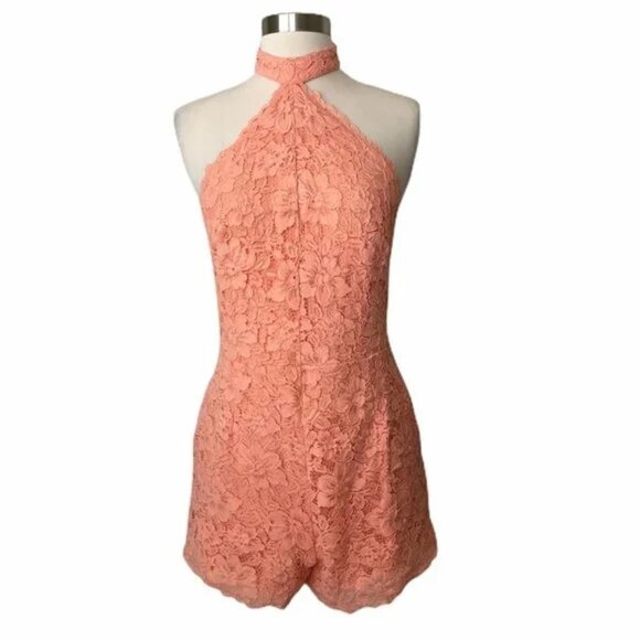 NWT NBD Revolve Halter Lace Romper in Peach Sz. S - Picture 1 of 3